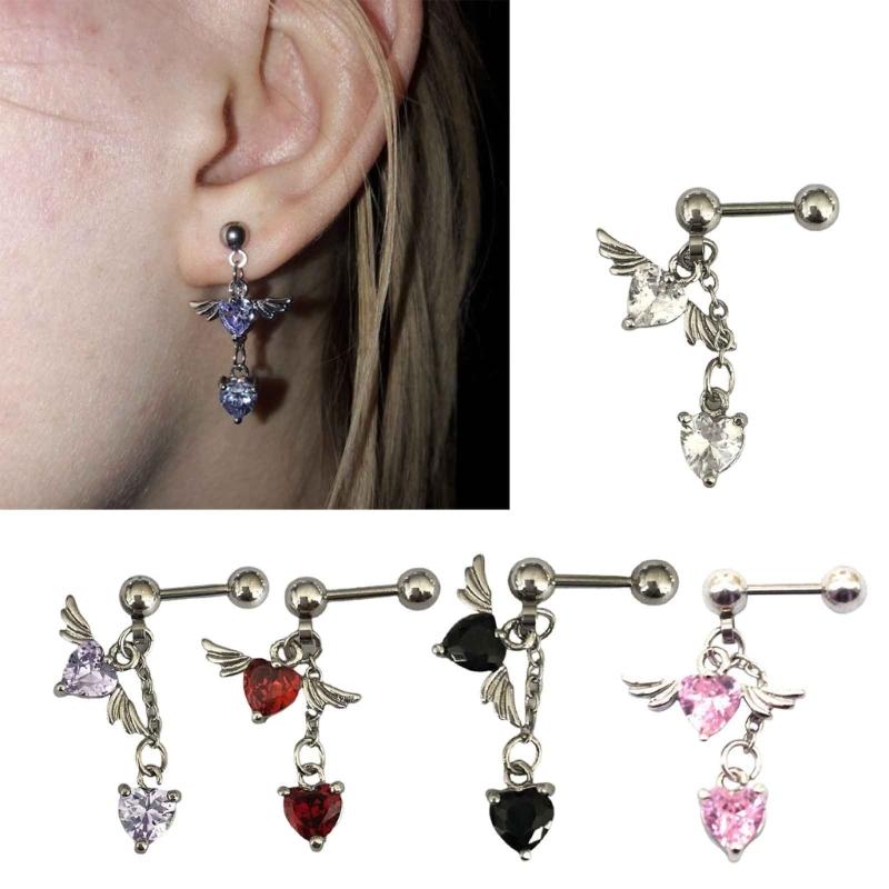 Heart Angel Wings Dangle Earrings Heart Zircon Drop Dangle Earrings Women Ear Cuff Charm Earring for Girl Valentine Gift