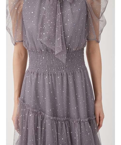 Half Sleeve Lame Tulle Dress RWFO251081 GRY [FurFur] Women's