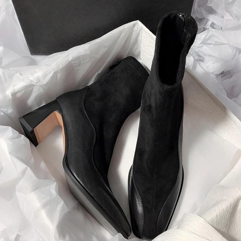 Toamnă Vintage Toc Gros Femei Botine Gleznă Pantofi Modă Fermoare Spate Doamnelor Elegant Elastic Subțire Botine Scurte