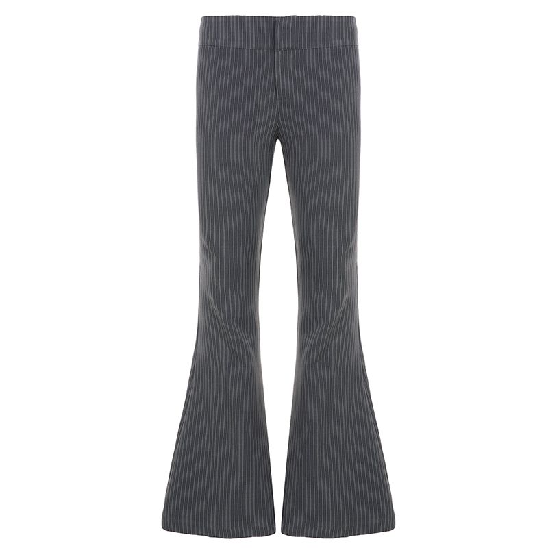 

European and American Women s Clothing High JGG Sea Demon Style Gray Stripes Casual Pants Women s Work Clothing Ol Elegant Low Waist Bootcut Trousers Gray L