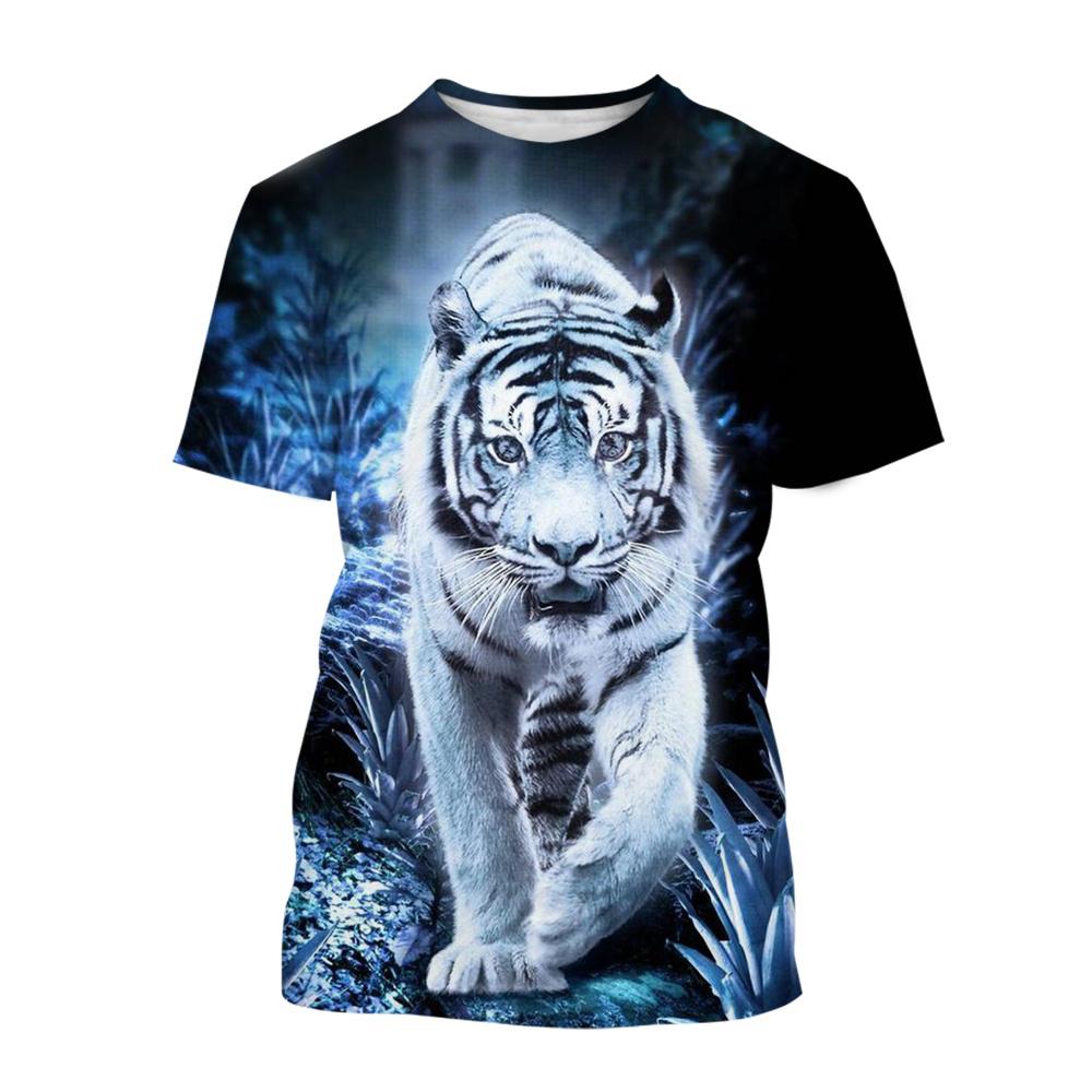 Men's T-Shirt Cute Tiger 3D Print Fashion Cartoon Pattern Short Sleeve O-Neck Pullover Top Leisure Loose Comfortable Clothing