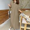 Cotton Linen Solid Muslim Dress Women Marocain Turkish Robe Femme Long Sleeve Maxi Dress Temperament Commuting  Abaya Vestidos