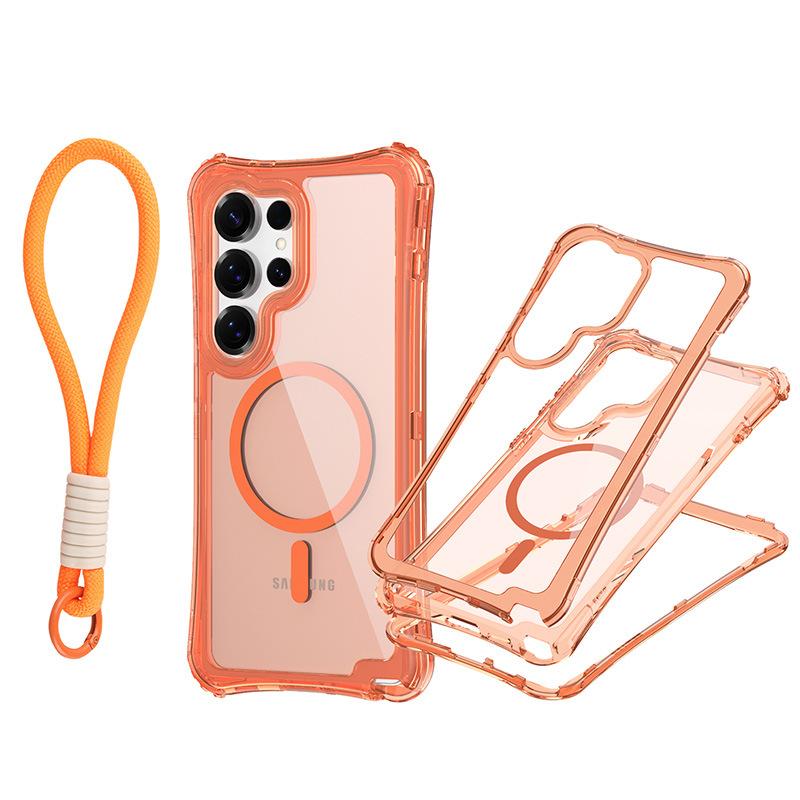 For Samsung S25 ULTRA Magnetic Transparent Three-in-one Mobile Phone Case with Strap