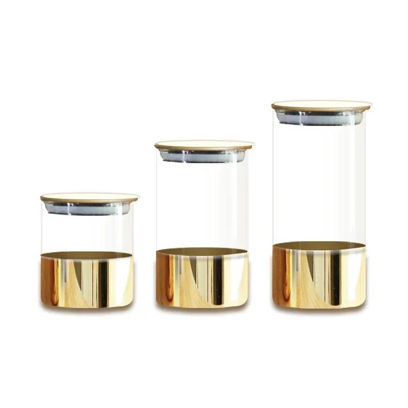 Goldenes Glas Versiegelte Dose Kaffeebohnen Aufbewahrungsbehälter Snack Trockenfrüchte Vorratsbehälter Metalldeckel Heimküchenaufbewahrung Ornamente