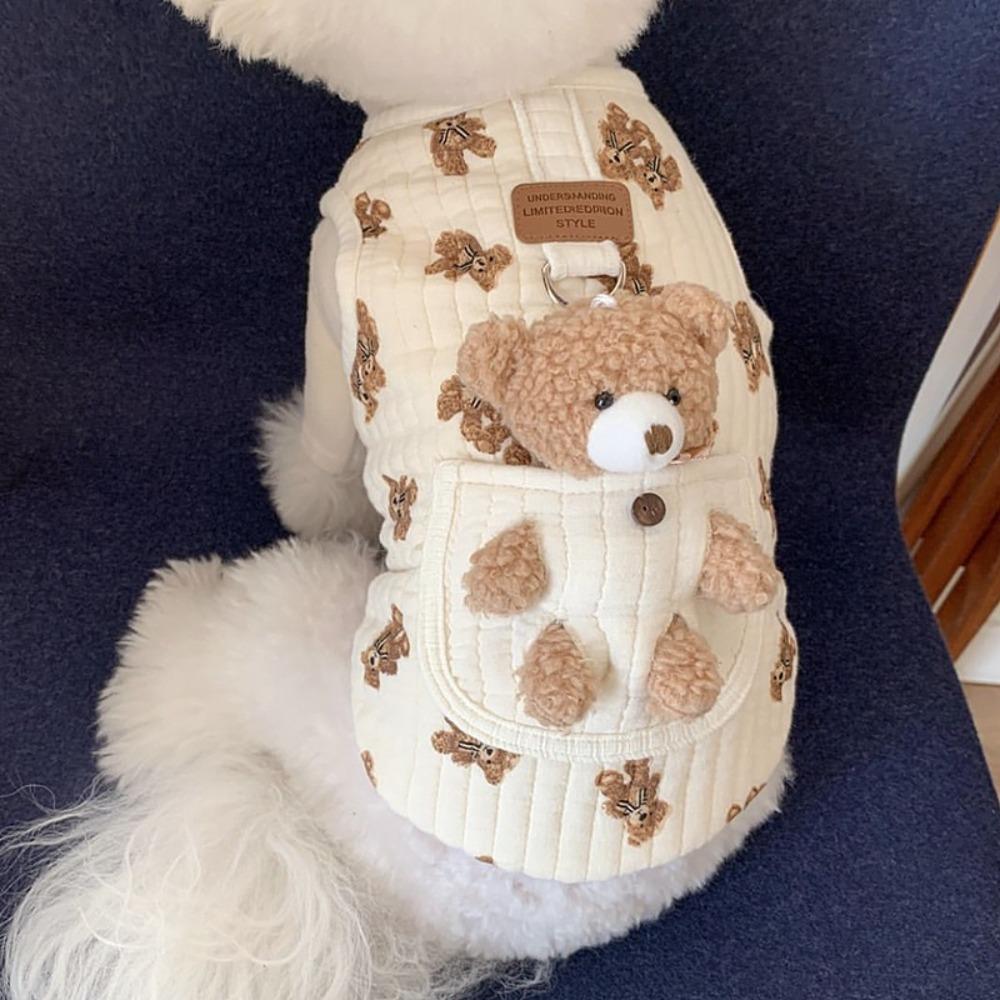 New Cute Bear Pet Dog Clothes Thickened Cat Clothes Cat Vest Winter Warm with Warm Jacket Teddy Bear Coat Puppy Clothes Vest M