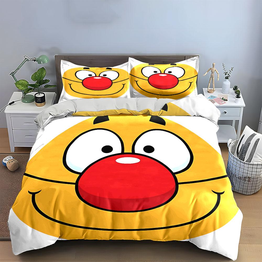 Cartoon Face Sticker Set Decoration Bedding Set with 1 Duvet Cover 2 Pillowcases Single Double King Queen Gift
