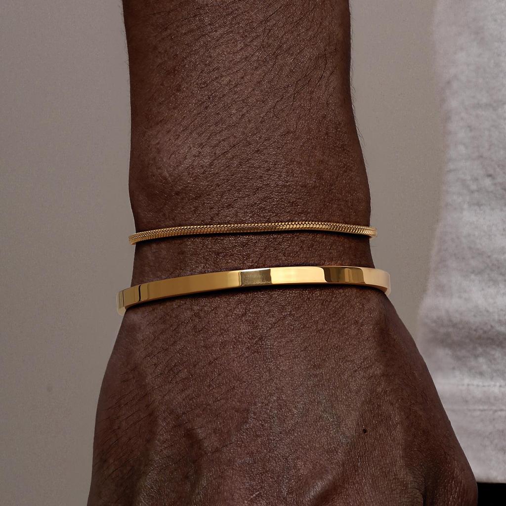 Men's 2pcs Set Simple Fashion Cuban Snake Link Chain Bracelet Stainless Steel Open Cuff Bangle Punk Hip Hop Jewelry Set Gifts