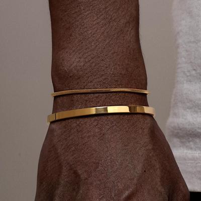Men's 2pcs Set Simple Fashion Cuban Snake Link Chain Bracelet Stainless Steel Open Cuff Bangle Punk Hip Hop Jewelry Set Gifts
