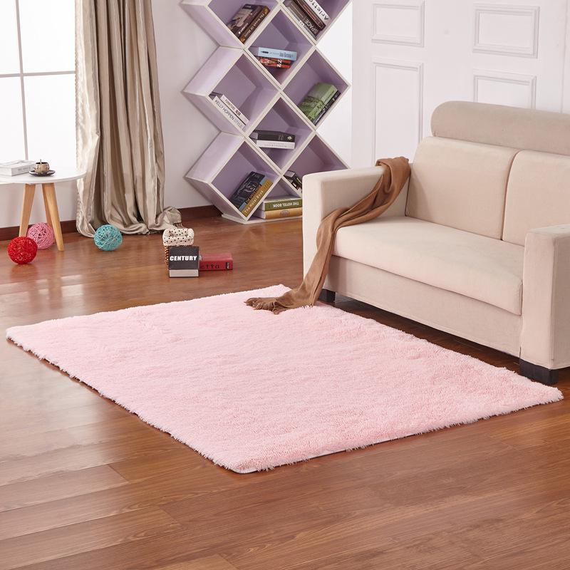 Simple Solid Color Silk Plush Tie-dye Long-haired Tea Mat Living Room Bedroom Balcony Household Carpet Floor Mat