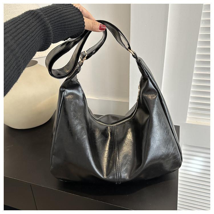 Просторная винтажная сумка-тоут 2024, корейская мода, простая повседневная сумка через плечо для женщин Black