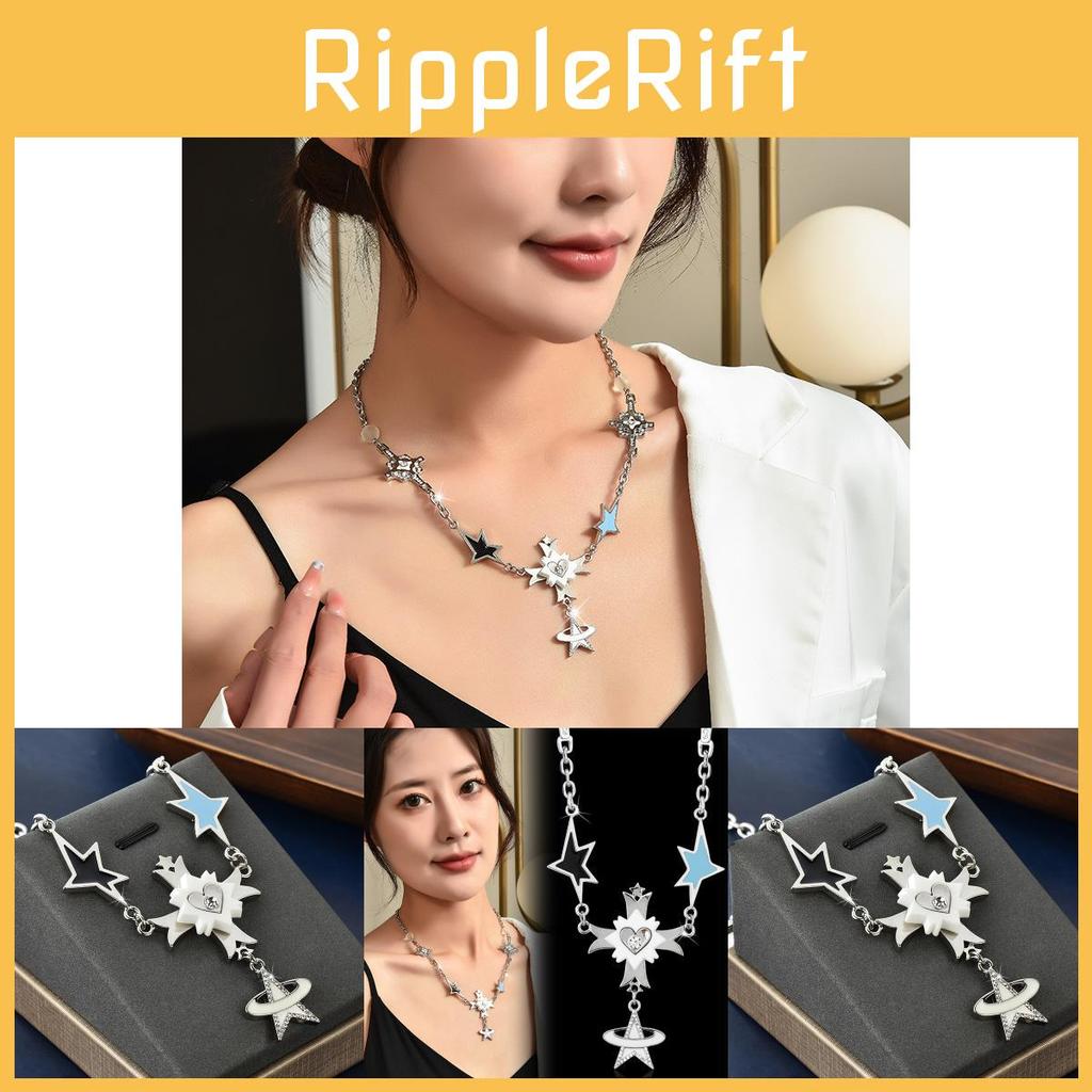 Stylish Galaxy Orbital Silicone Star Necklace With Heart Hollow Pendant For Unisex