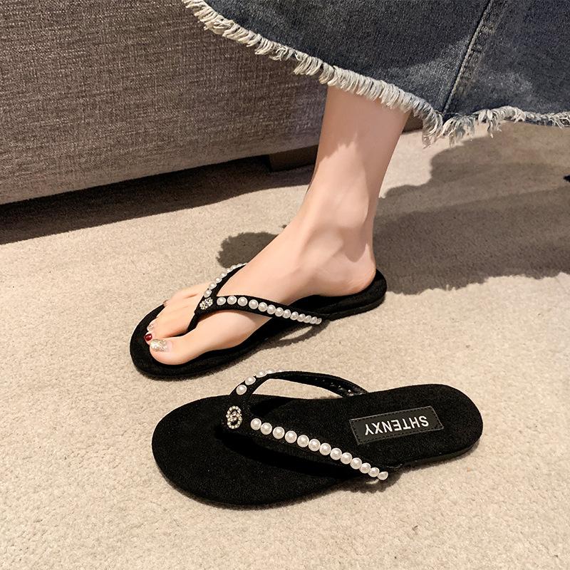 Retro flat-bottomed slippers women's shoes summer wear seaside cool slippers fashionable red flip-flops