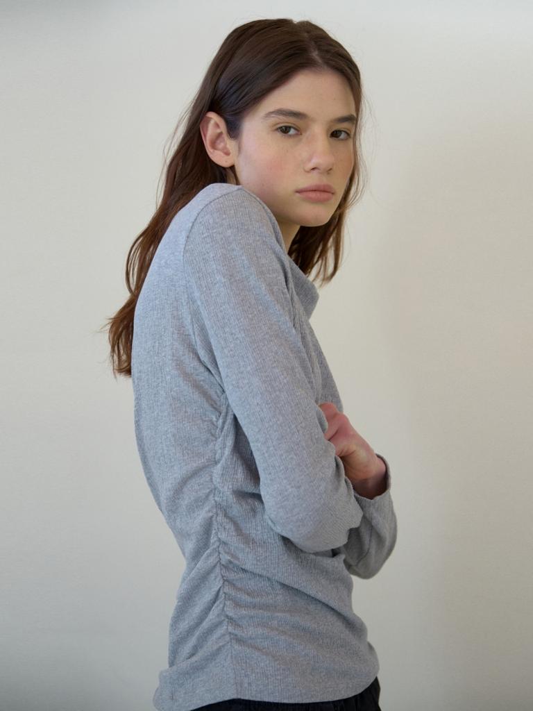 UNNOUT Draped Shirring T-Shirt Gray