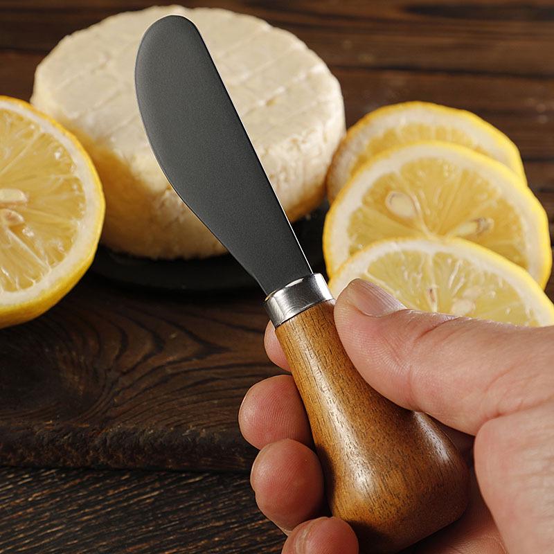 Black Stainless Steel Cheese Knife Set with Acacia Wood Handles & Western Cutlery - Self-Standing Cheese Knife, Fork & Spatula