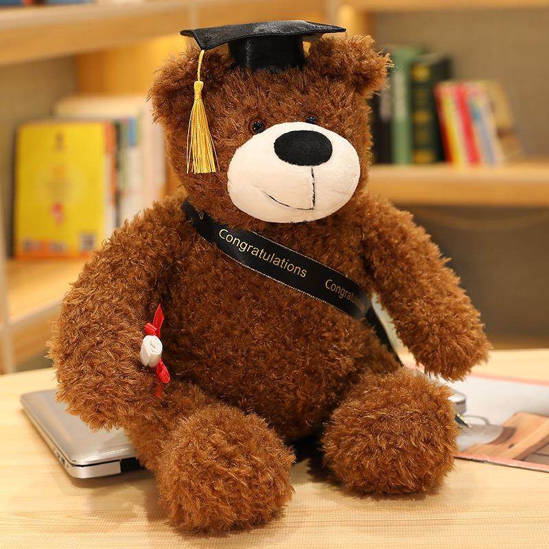 Afstuderen Dr. Beer hoed beer pop pluche speelgoed teddybeer afstudeerseizoen herdenkingsgeschenk kinderpop trompet 35cm（0.35kg）