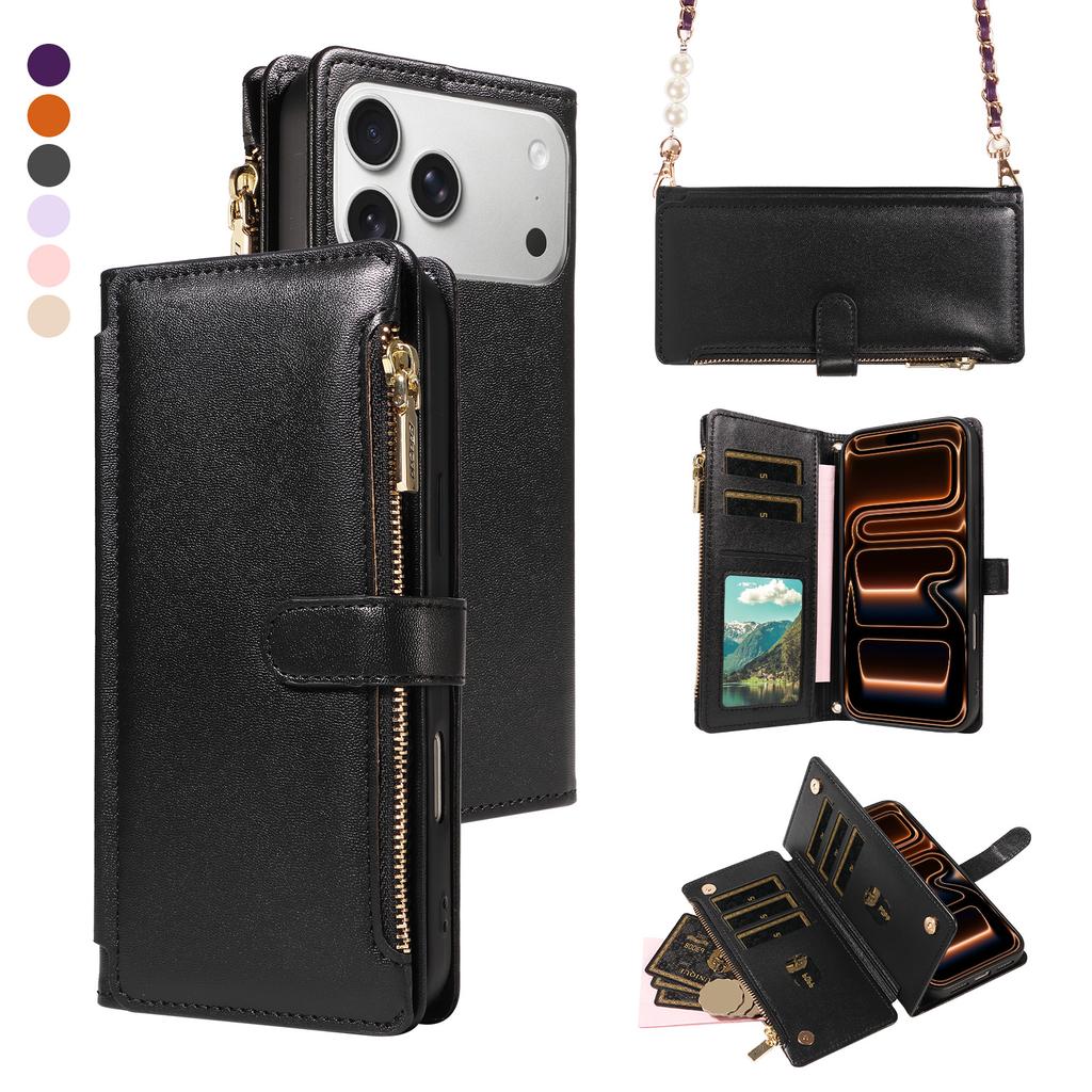 Faux Leather Phone Case for Samsung S26 S25 S24 23 S22 S21 S20 Plus FE Ultra Edge Magnetic Button Closure Wallet ZIPPER AndRFID