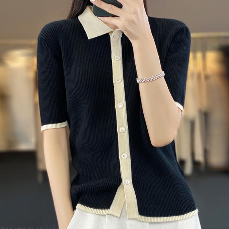 

IHUASU хлопковый трикотажный кардиган с короткими рукавами, женская летняя облегающая универсальная верхняя одежда XXL чёрный