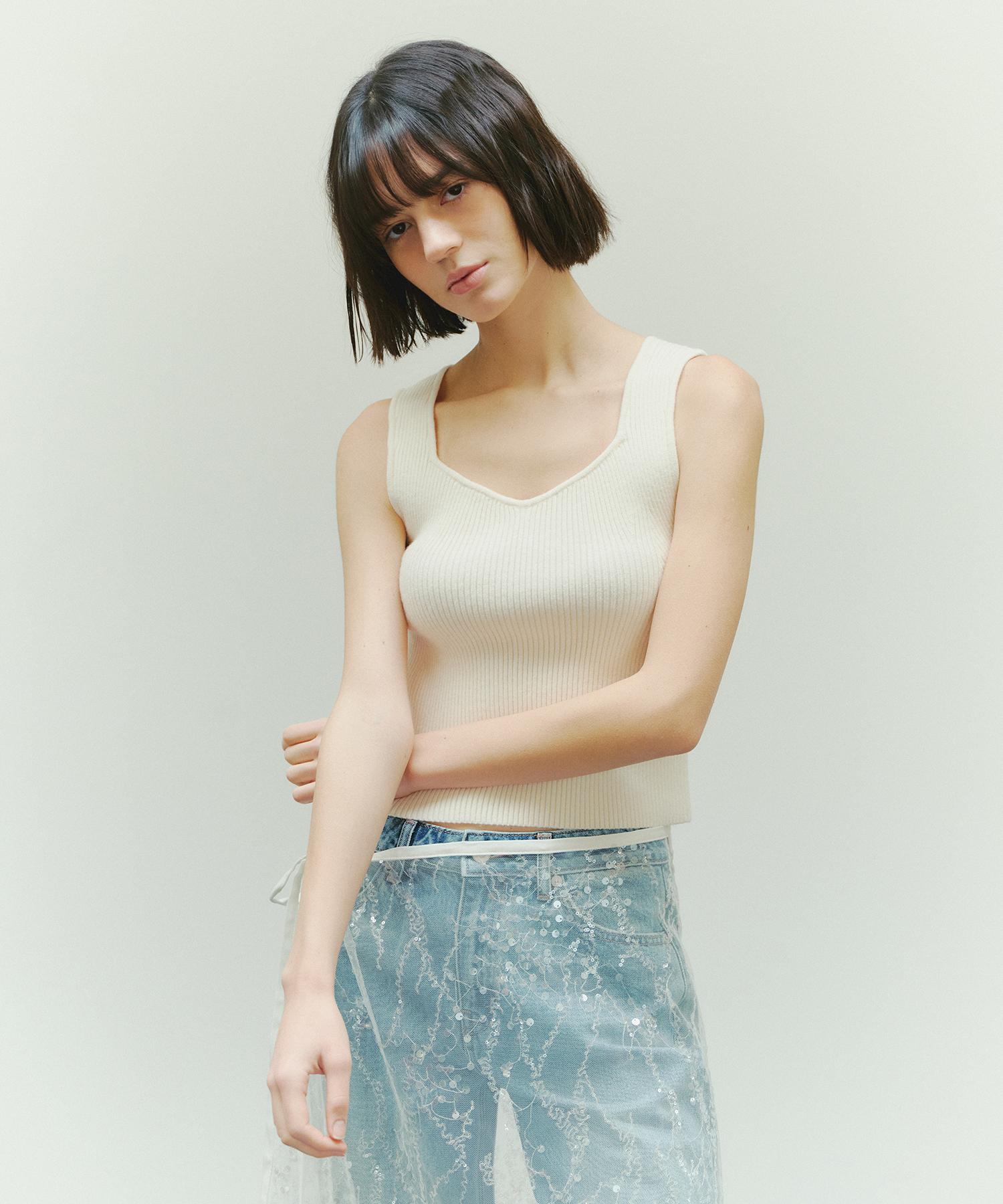Plack Woman Ribbed Sleeveless Knit Ivory O/S/Free