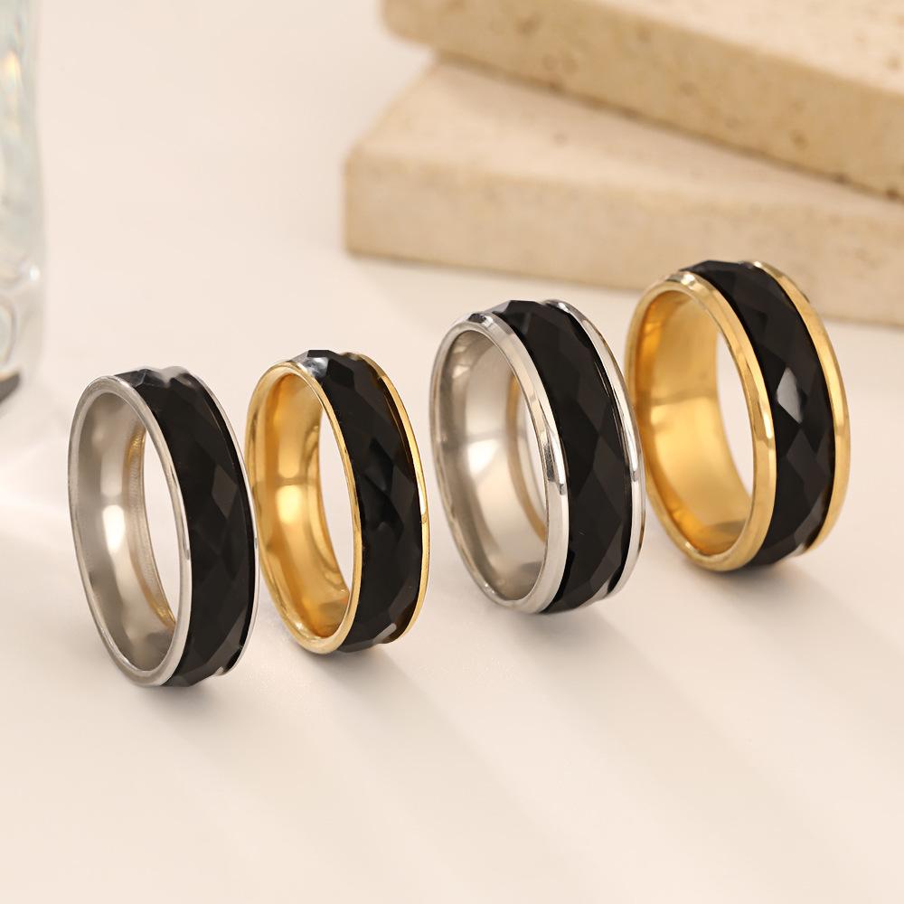 S/6mm/8mm Wide Ring Men Women Stainless Steel Black Crystal Minimalist Trendy Rings Couple Jewelry Wedding Band