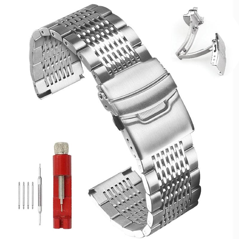 Bright Steel Strap 20mm 22mm 24mm Stainless Steel Watchband for Seiko Metal Bracelet Watch Band Dive Buckle Strap Silver Black