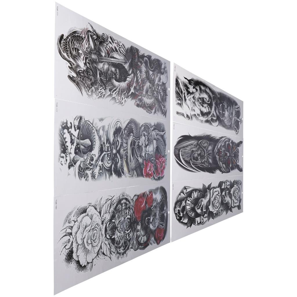 6 Sheets Full Arm Tattoo Sticker Men Women Waterproof Party Fashionable Temporary Tattoo Sticker