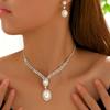 Elegant Crystal-Embellished Pearl Drop Necklace Earrings Set Women Silver-Tone Waterdrop Design Formal Occasion Jewelry