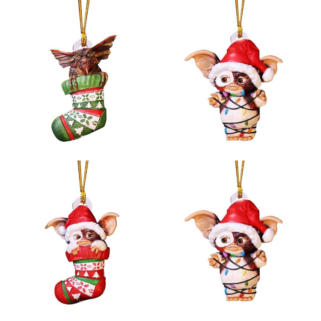 Merry Christmas Gremlins Gizmo Acrylic Santa Hat Pendant Xmas Tree Decor