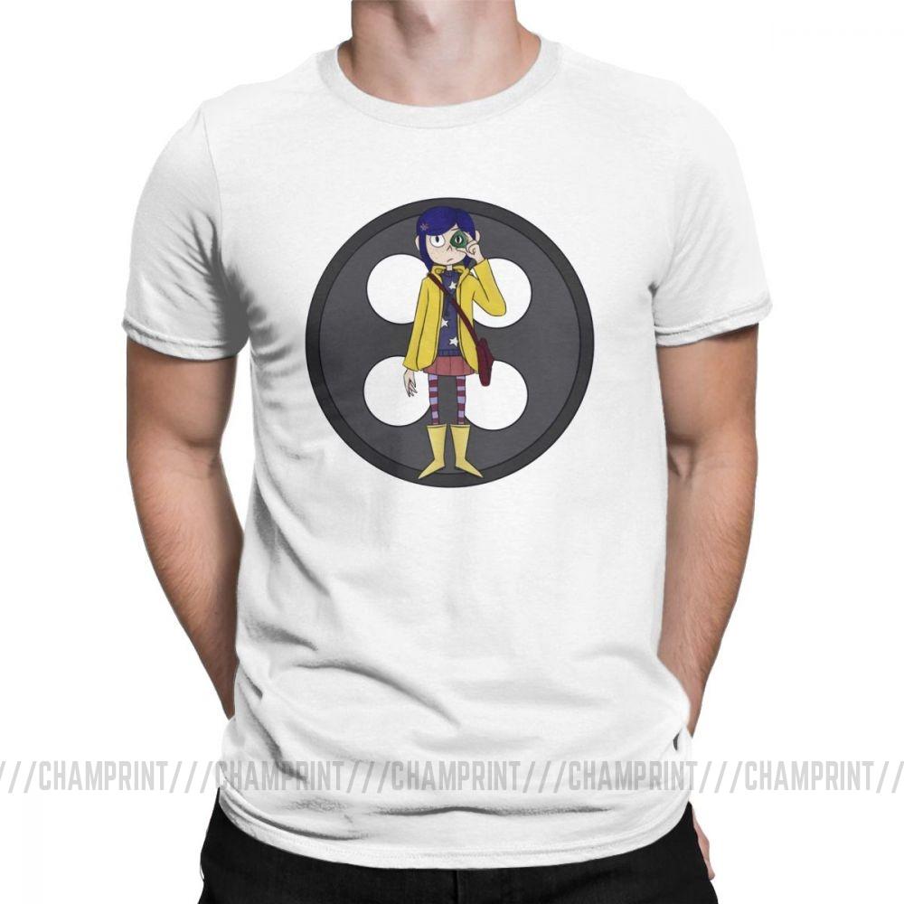Coraline Men S T Shirts Coraline Button Eyes Leisure Cotton Short Sleeve Tees Crew Neck T
