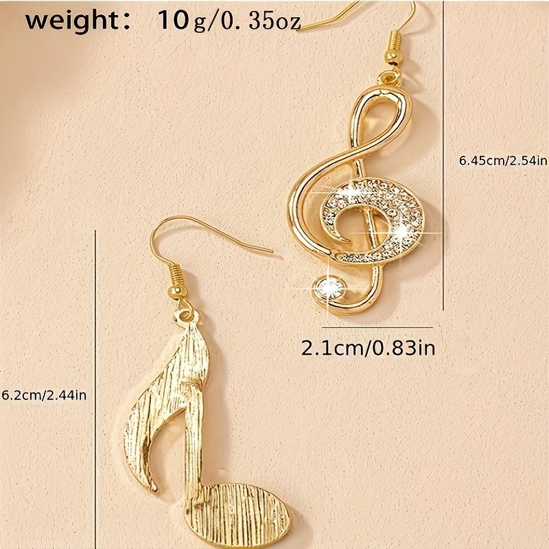 Exquisite Rhinestone Music Symbol Pendant Drop Earrings Fashion Asymmetric Earrings Women's Elegant Trendy Party Zircon