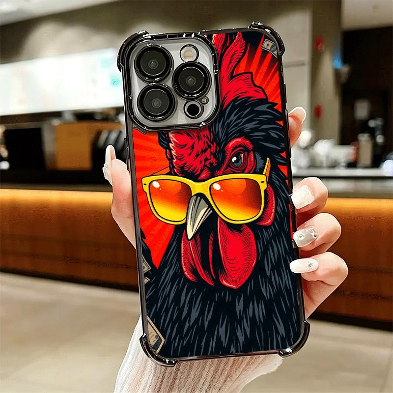 Chicken Hen Rooster Plating Phone Case For Iphone 16 17 Pro Max Air 16E 14 15 Plus 12 13 Mini Anti-Fall Airabag Cover