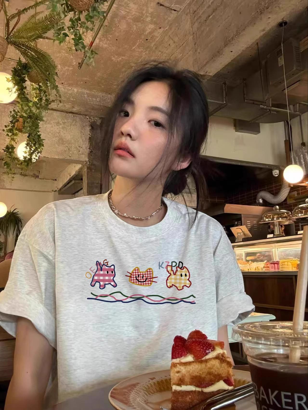

2025 Women s Chic Loose-Fit Cotton T-Shirt - Korean Lazy Style, Short Sleeve, Summer XXL рожевий