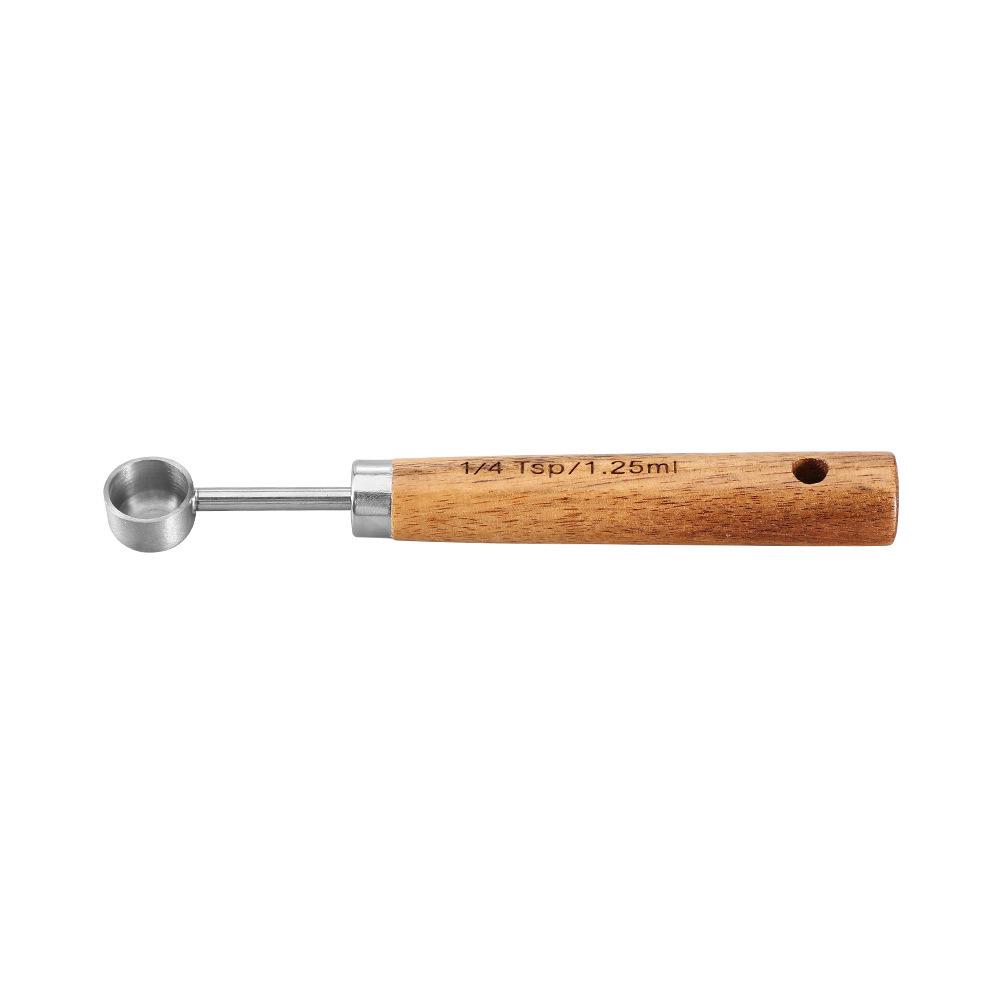 8-Piece Stainless Steel Measuring Cup & Spoon Set with Titanium Gold & Wooden Handles