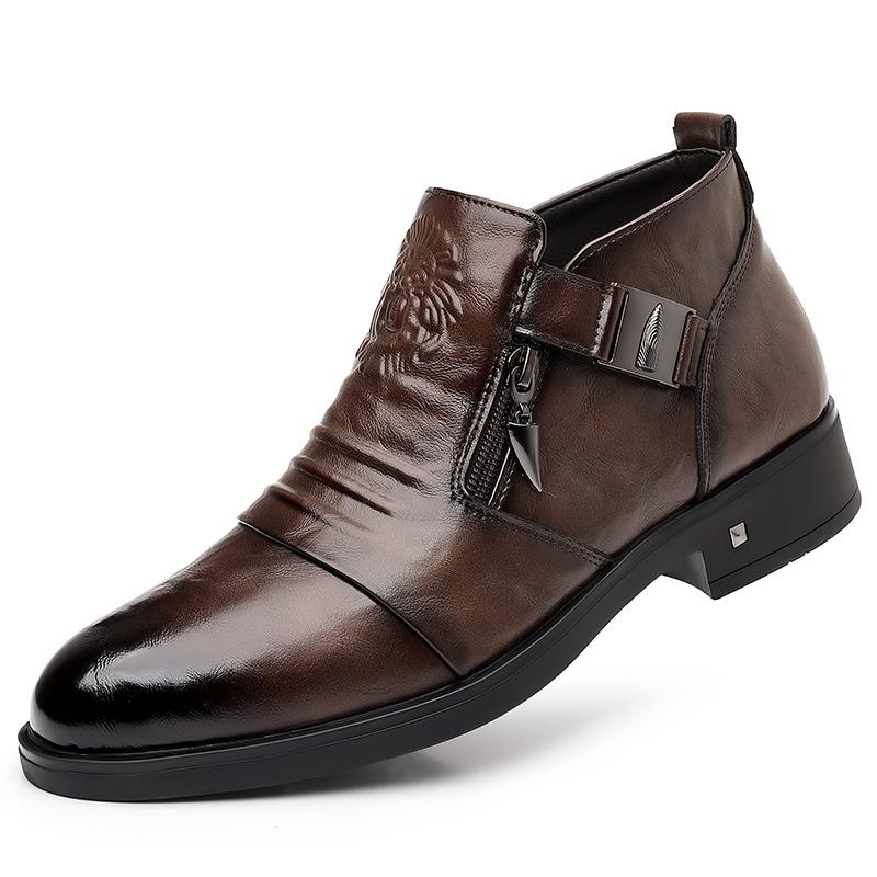 

Мужские ретро туфли на молнии с головой льва, офисные бизнес лоферы, легкие повседневные ботильоны для мужчин, слипоны, роскошные Mo-32241 44 коричневый