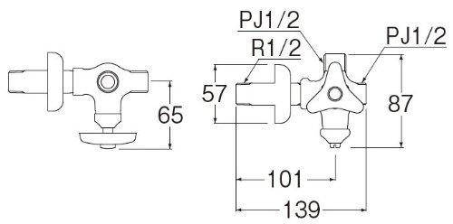 SANEI [D-Type Branch Stop Valve, Common Type] Angle Type, Left-Handle V2220LAD-X2-13