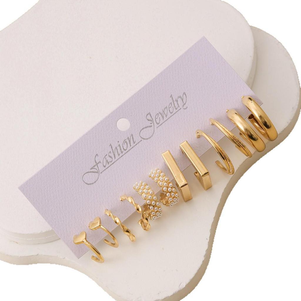 European and American Style C-shaped Butterfly Chain Earrings - 6 Pair Set, Women's Light Luxury Fashion.