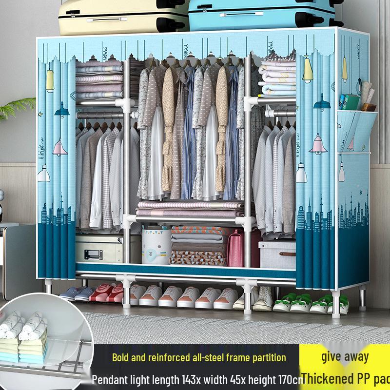 Sturdy All-Steel Cloth Wardrobe: Durable Bedroom Storage Cabinet for Easy Assembly