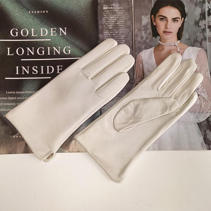 Ladies Sheepskin Gloves Classic Solid Color Versatile Leather Spring Knit Lining Cycling Driving Gloves Autumn