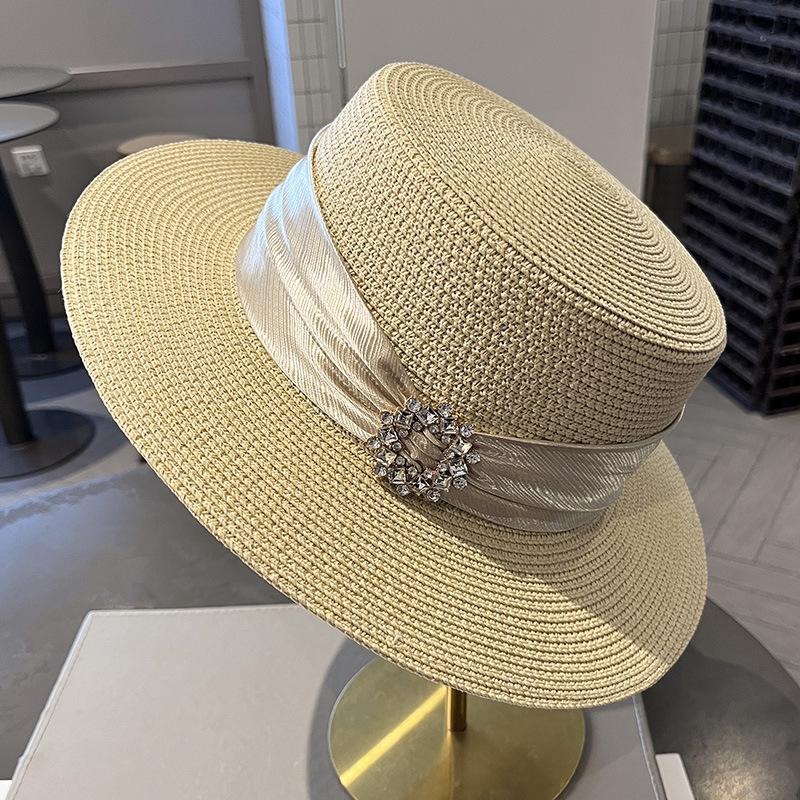 

JYL TS DIY British Straw Hat French Beach Cap Woven Straw beige_M(56-58cm） глубоко кармин