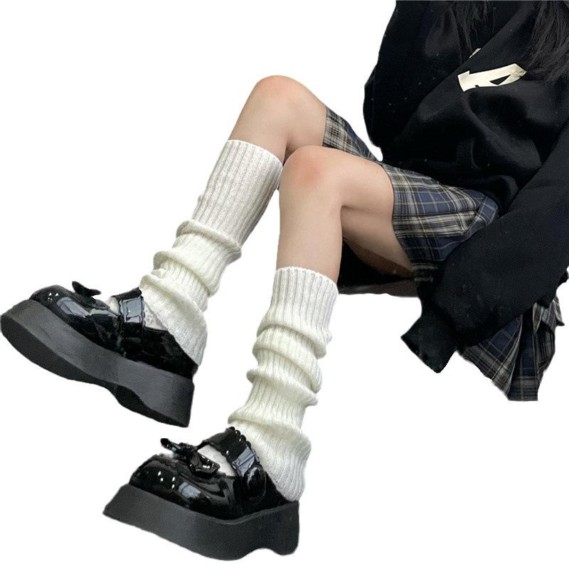 Solid Color Wool Knit Leg Warmers & Mid-Calf Japanese Lolita Thigh High Scrunch Socks