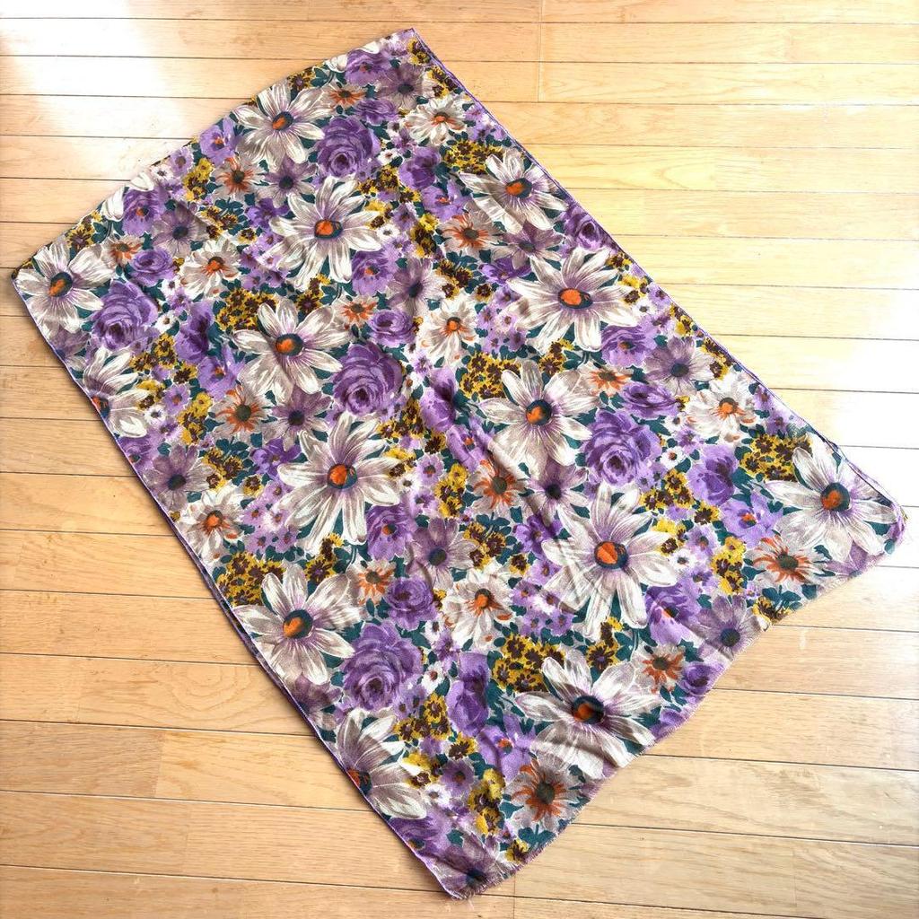 Used WOOL TOUCH Floral Large Stole Shawl Purple