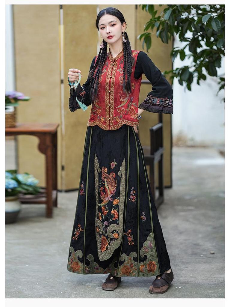 2025 Women's Ethnic A-line Skirt with Phoenix Embroidery
