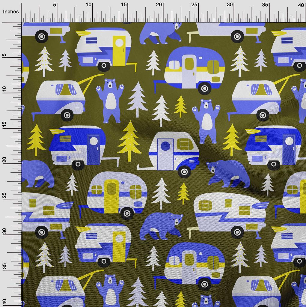 oneOone Cotton Flex Dark Olive Green Fabric Camping Hike Point Sewing Fabric By The Yard Printed Diy Clothing Sewing Supplies 40 Inch