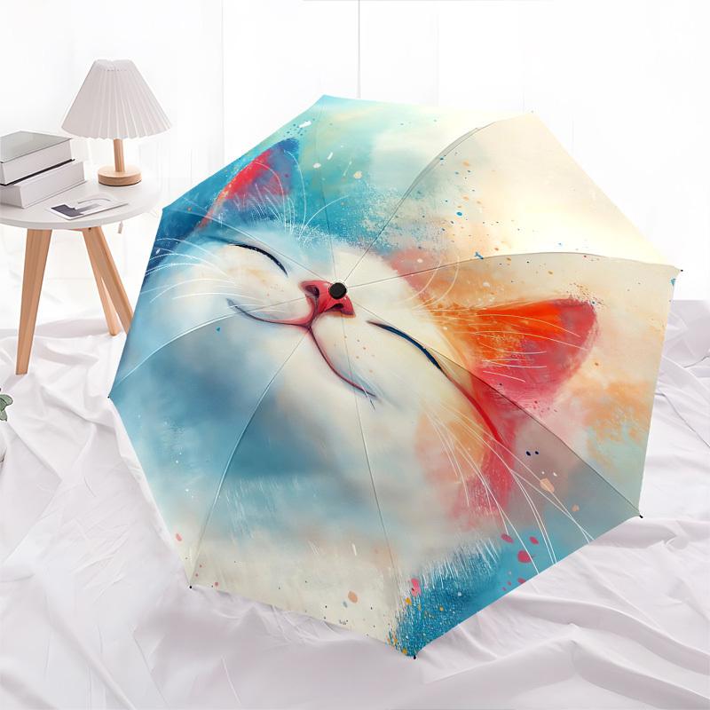 "Whiskers", "Feline"- Automatic Umbrella, Four Seasons Portable Folding Umbrella, Suitable for Men and Women, Travel, Daily Compact Umbrella