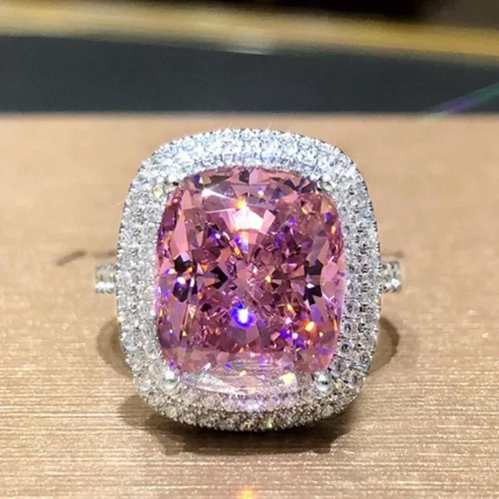 Nuovo Anello da Donna Hyperbole per Festa Cocktail Con Enorme Zircone Cubico Azzurro Montatura a Griffa Regalo di San Valentino per Moglie
