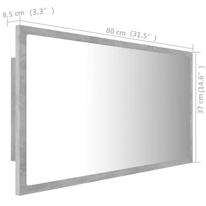 VidaXL LED Bathroom Mirror Concrete Grey 80x8.5x37 Cm Acrylic 804928