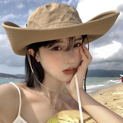 Vintage Eaves Mountaineering Hat Women's Summer Outdoor Camping Visor Western Cowboy Hat Simple Sun Protection Fisherman Hat