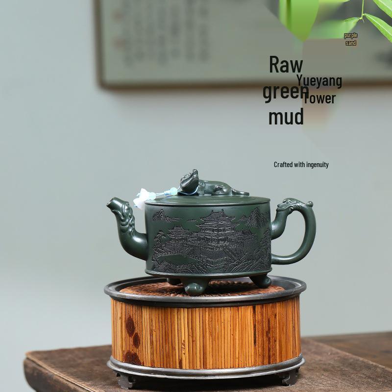 Yixing Handmade Green Clay Kung Fu Tea Set - Yueyang Pavilion Edition