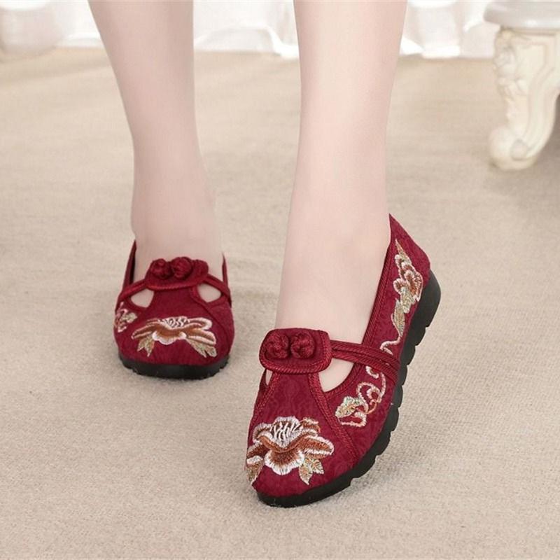 Fashion Sapatos Femininas Women Cute Sweet Wine Red Retro Traditional Anti Skid Slip On Loafers Lady Fashion Black Comfort Shoes E495