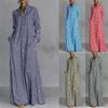Spring and Autumn Fashion Women's Plaid Long Dress V-Neck Loose and Skinny Casual Long Sleeve Dress