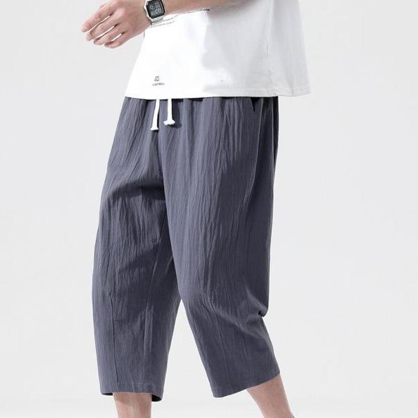 Summer Casual Pants Men's Wild Cotton and Linen Loose Linen Pants  Nine-point Straight Trousers